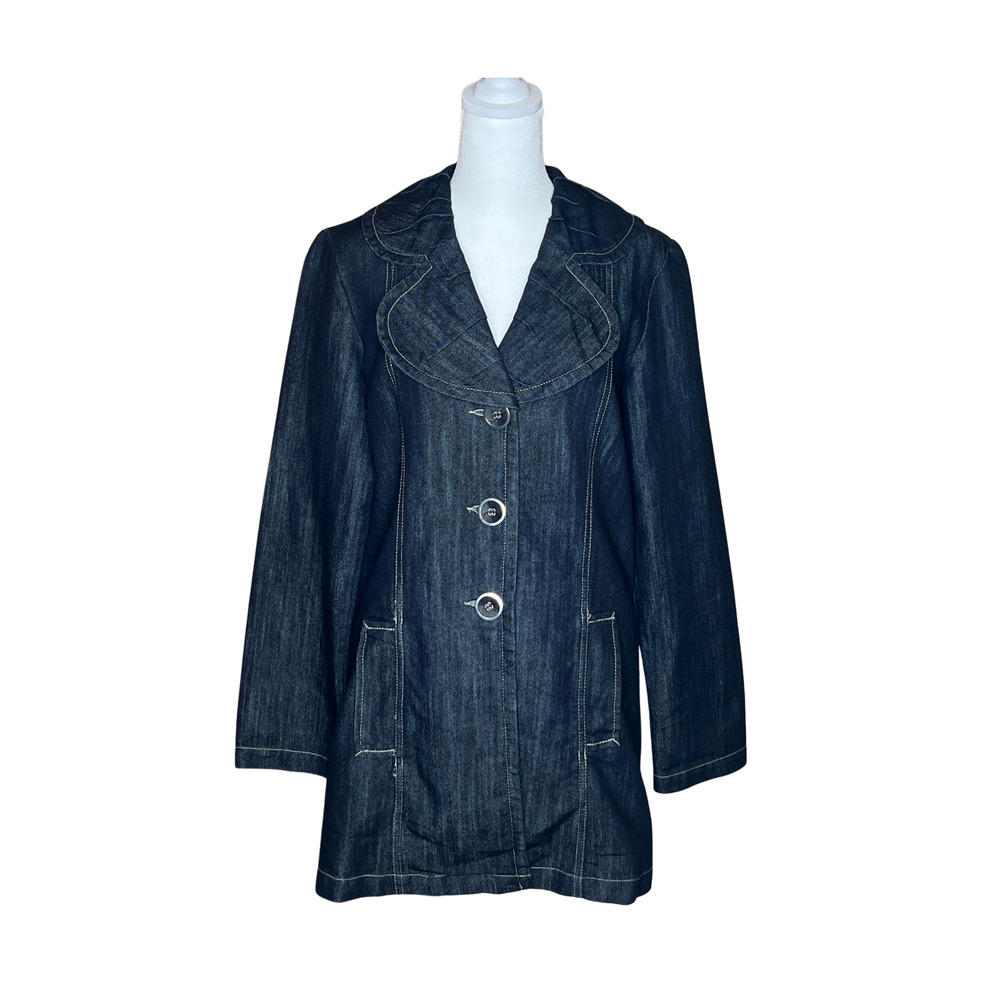 Vtg Y2K Baccini Denim Jacket Ruffle Collar Baddie Grunge Classic Timeless Fall